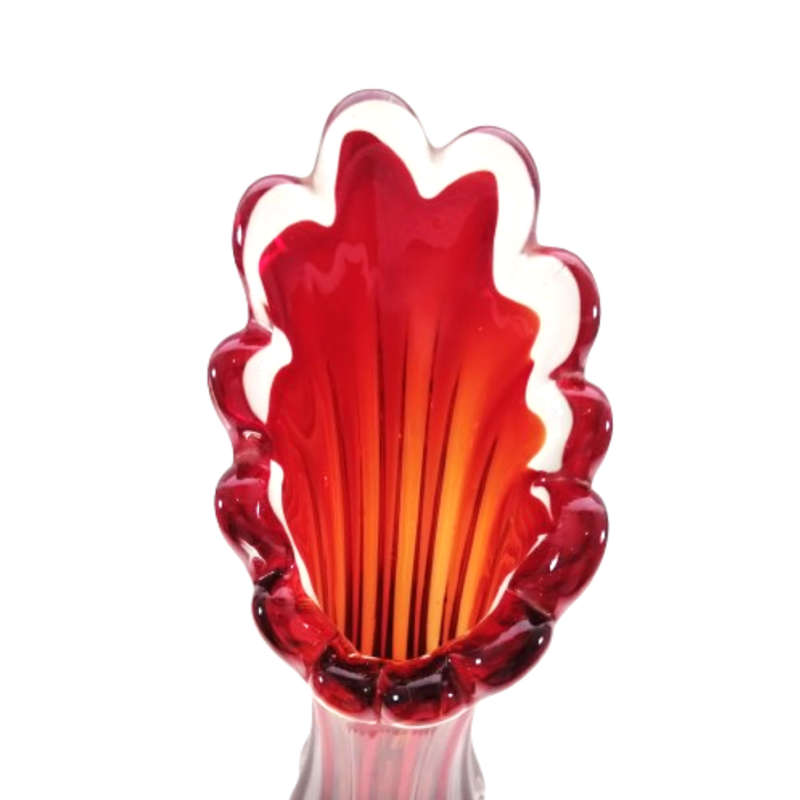 Murano Stunning Red and Orange tall vase with scalloped rim
