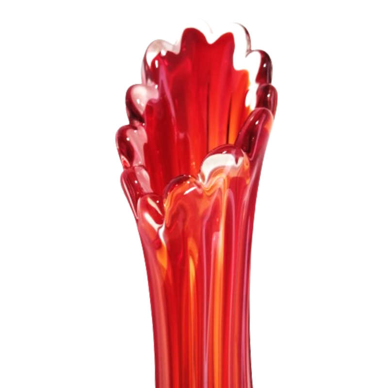 Murano Stunning Red and Orange tall vase with scalloped rim