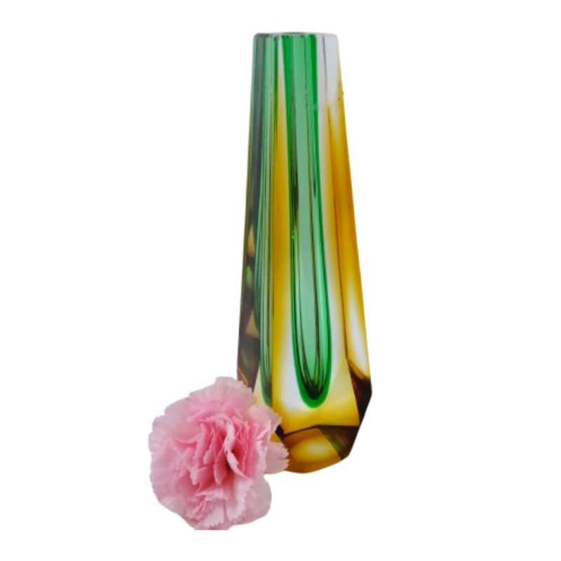 Czechoslovakian glass vase by Pavel Hlava for Egerman - Exbor Amber and Green