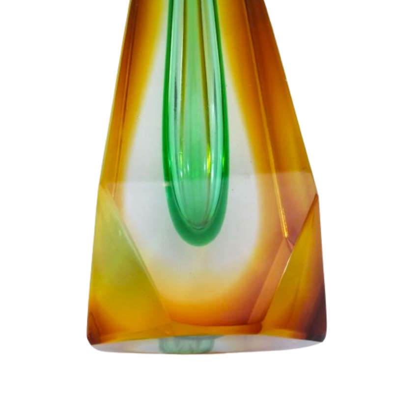 Czechoslovakian glass vase by Pavel Hlava for Egerman - Exbor Amber and Green