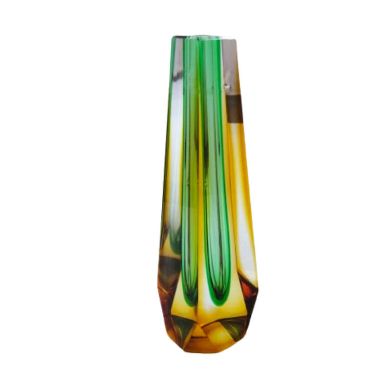 Czechoslovakian glass vase by Pavel Hlava for Egerman - Exbor Amber and Green