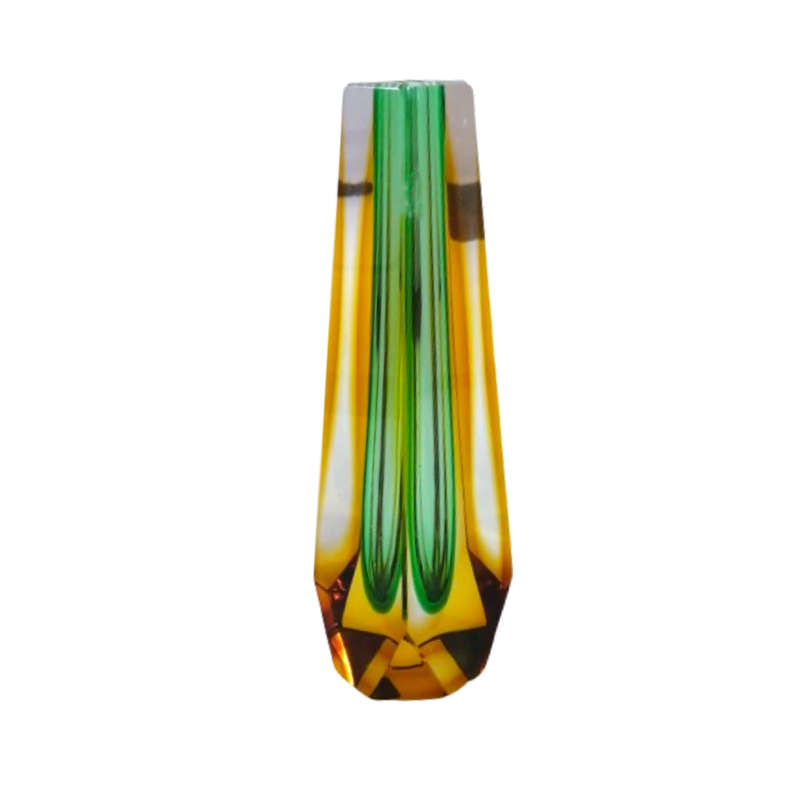 Czechoslovakian glass vase by Pavel Hlava for Egerman - Exbor Amber and Green