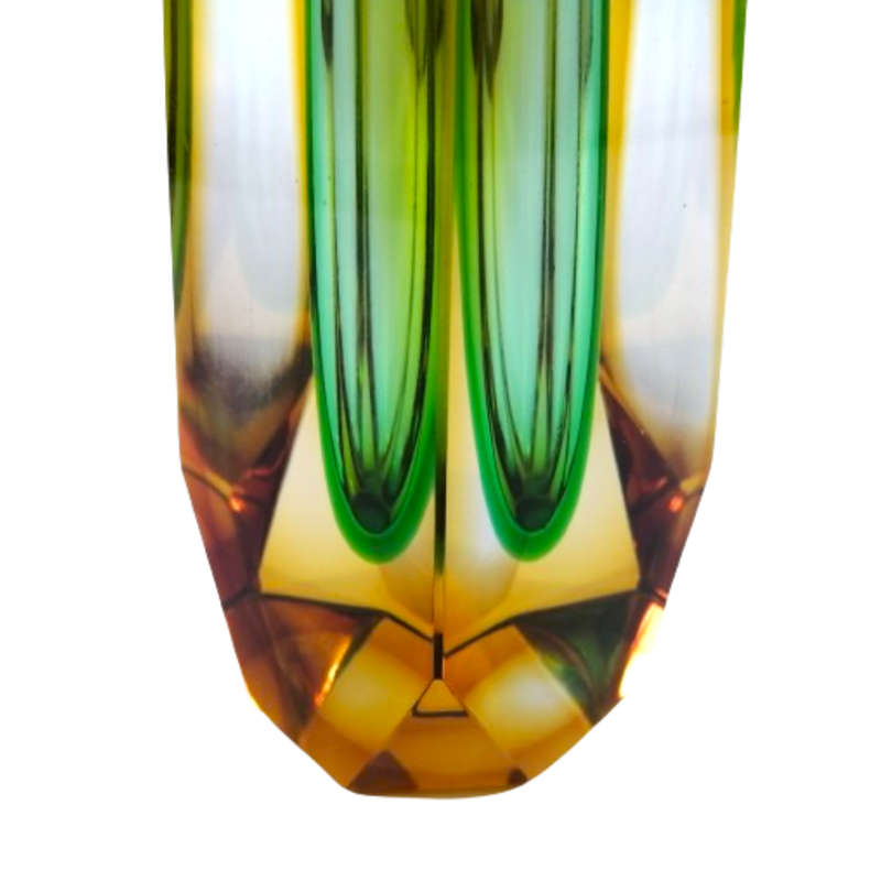 Czechoslovakian glass vase by Pavel Hlava for Egerman - Exbor Amber and Green
