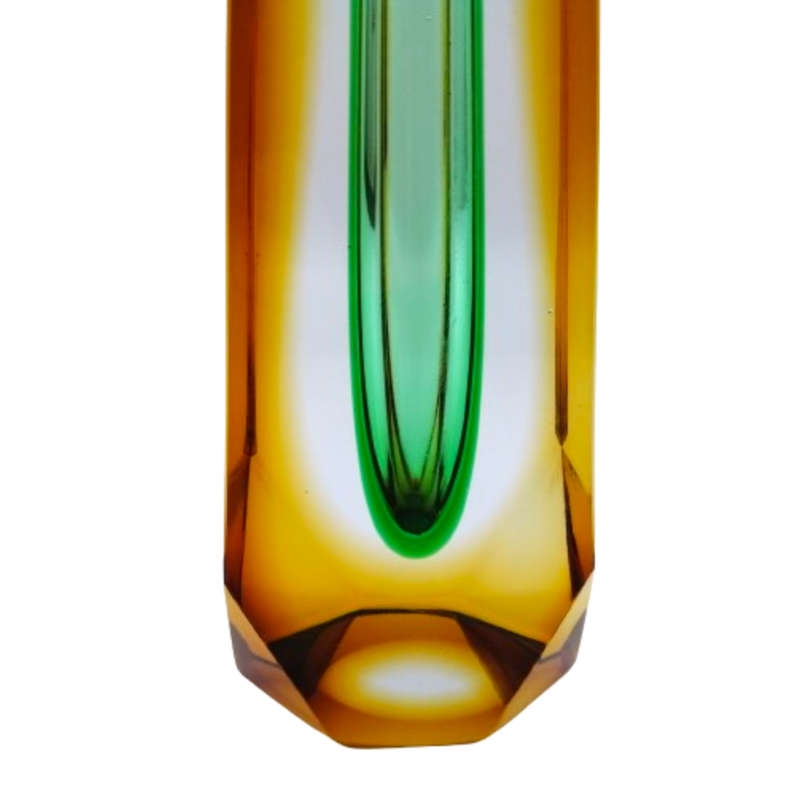 Czechoslovakian glass vase by Pavel Hlava for Egerman - Exbor Amber and Green