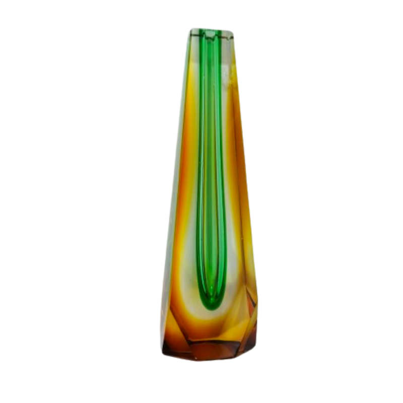 Czechoslovakian glass vase by Pavel Hlava for Egerman - Exbor Amber and Green