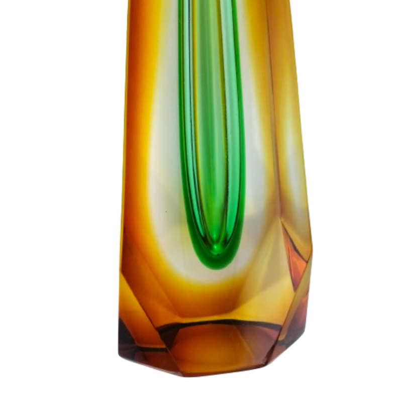Czechoslovakian glass vase by Pavel Hlava for Egerman - Exbor Amber and Green