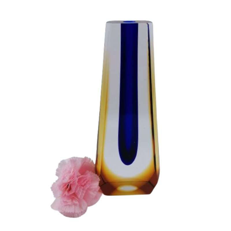 Czechoslovakian glass vase by Pavel Hlava for Egerman - Exbor Blue and Amber