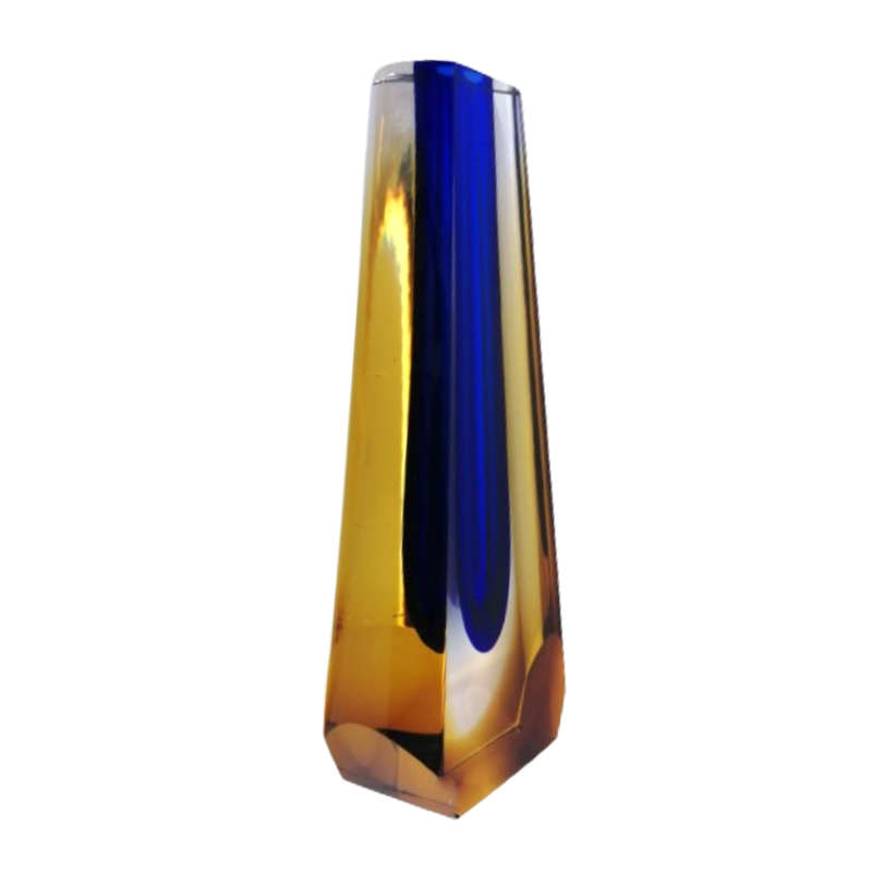 Czechoslovakian glass vase by Pavel Hlava for Egerman - Exbor Blue and Amber