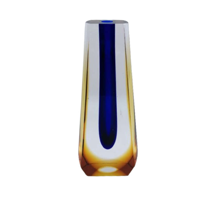 Czechoslovakian glass vase by Pavel Hlava for Egerman - Exbor Blue and Amber