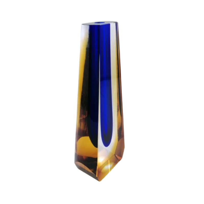 Czechoslovakian glass vase by Pavel Hlava for Egerman - Exbor Blue and Amber