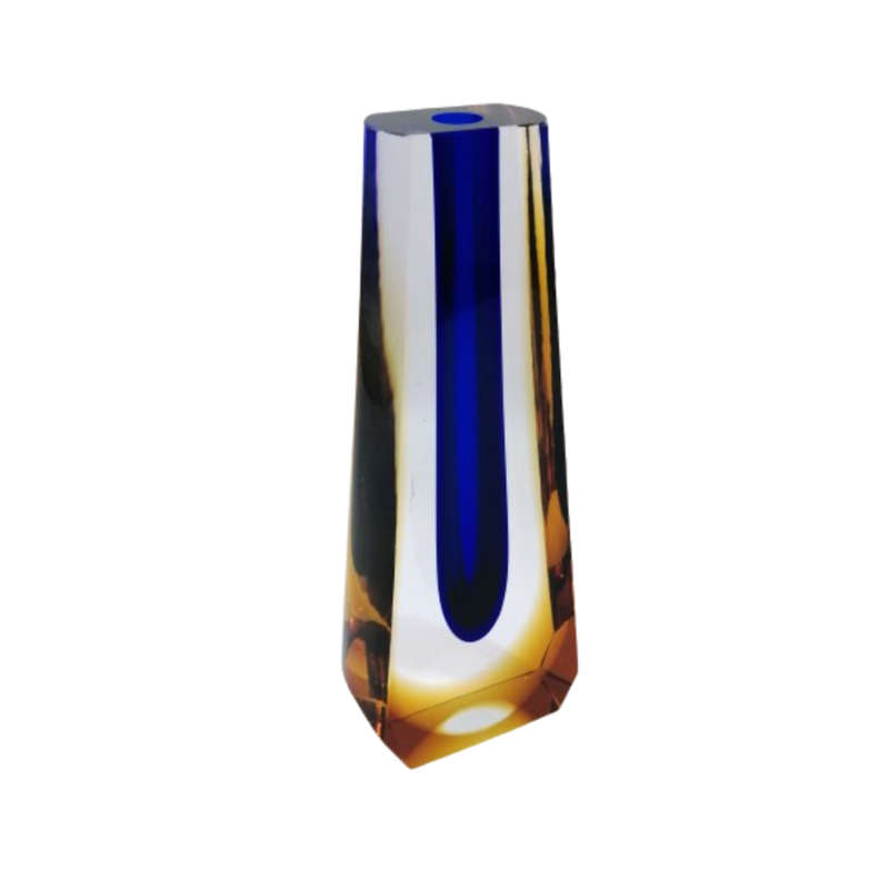 Czechoslovakian glass vase by Pavel Hlava for Egerman - Exbor Blue and Amber
