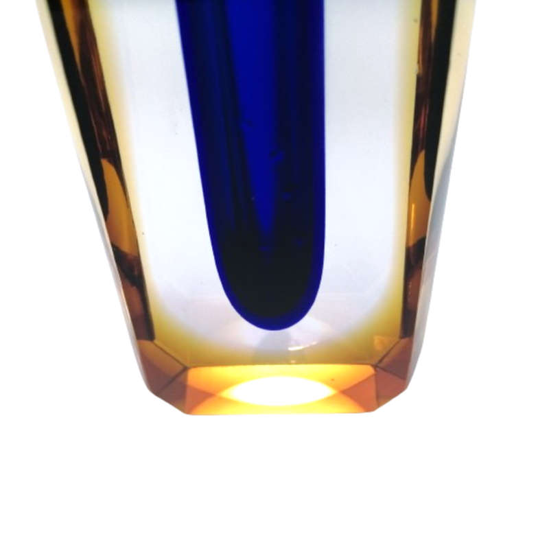 Czechoslovakian glass vase by Pavel Hlava for Egerman - Exbor Blue and Amber