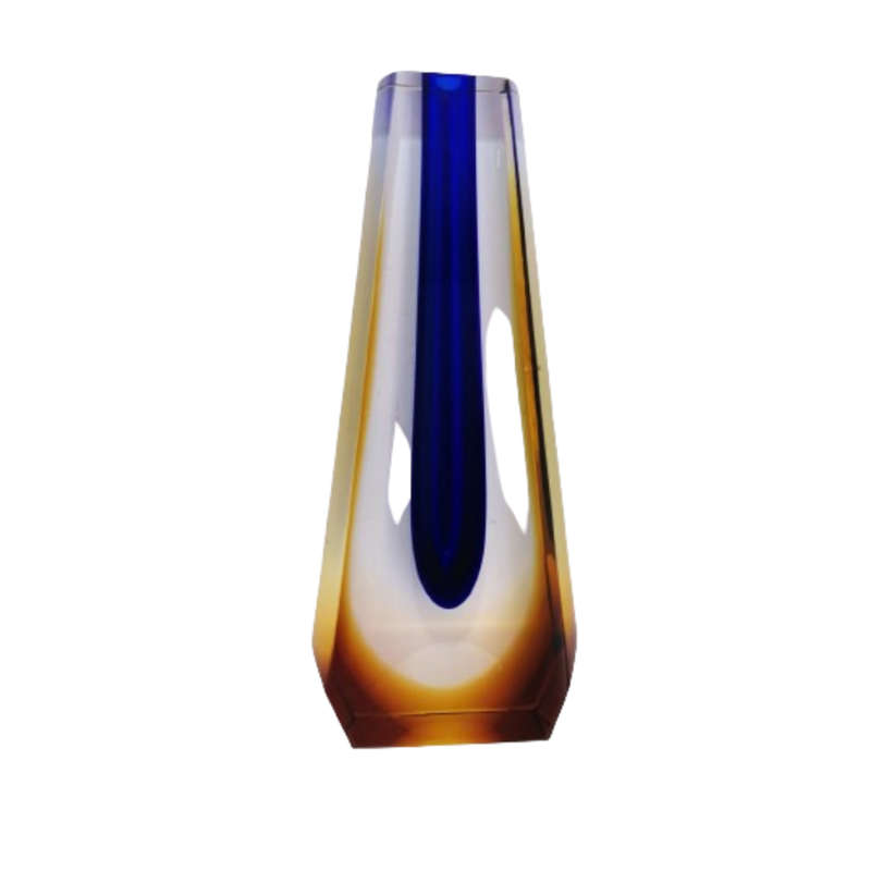 Czechoslovakian glass vase by Pavel Hlava for Egerman - Exbor Blue and Amber