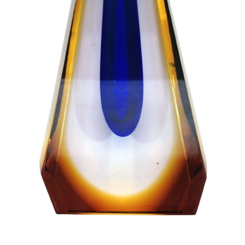 Czechoslovakian glass vase by Pavel Hlava for Egerman - Exbor Blue and Amber