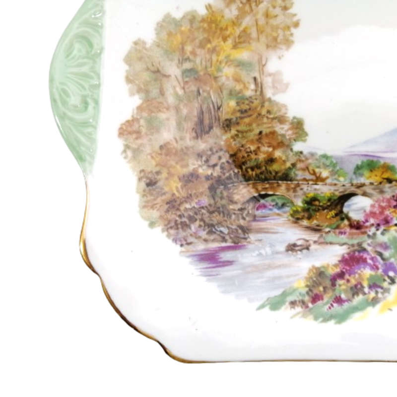 Shelley Fine Bone China Large Cake Plate Hand Painted Heather Decoration
