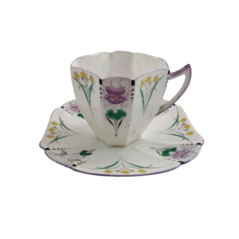 Shelley Pansies Cup & Saucer in the Queen Anne Shape Duo