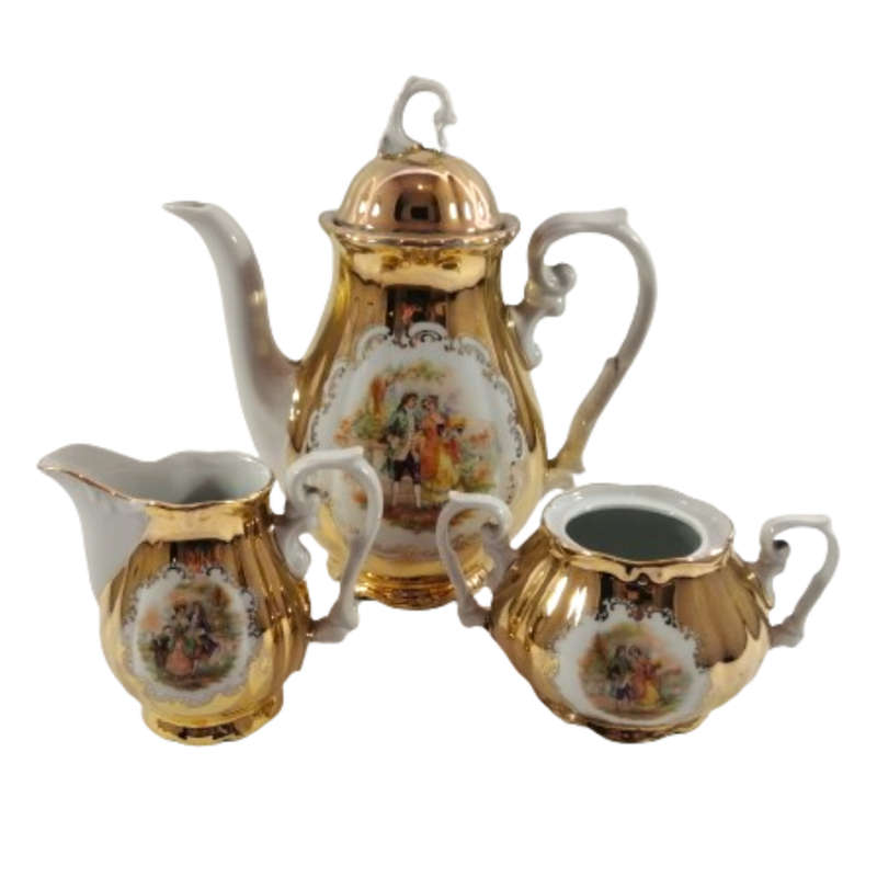 Antique Porcelain Gold Schaller Wiesau Bavaria Tea Set