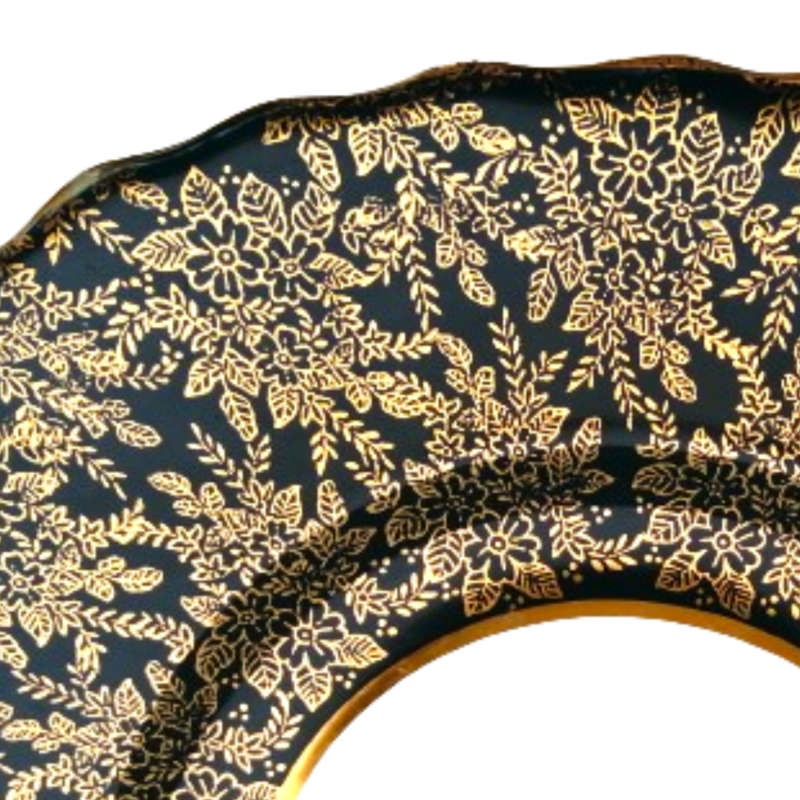 Cololough Bone China Tea Cup Plate Saucer Trio Gold Leaves on Forest Green