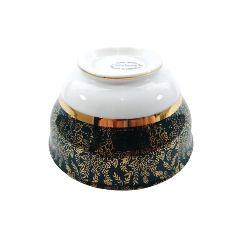Cololough Bone China Sugar Bowl Gold Leaves on Forest Green