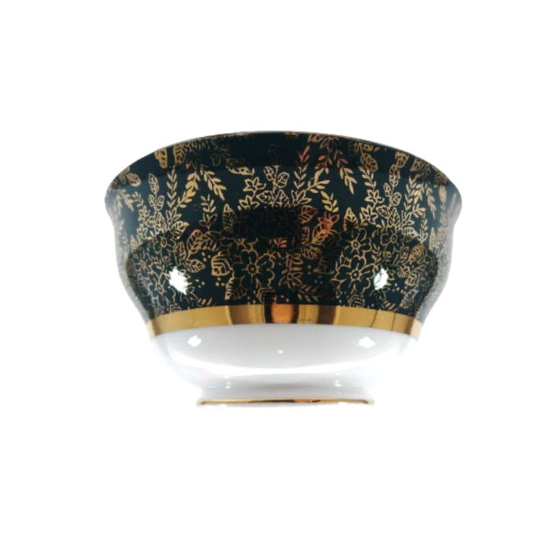 Cololough Bone China Sugar Bowl Gold Leaves on Forest Green