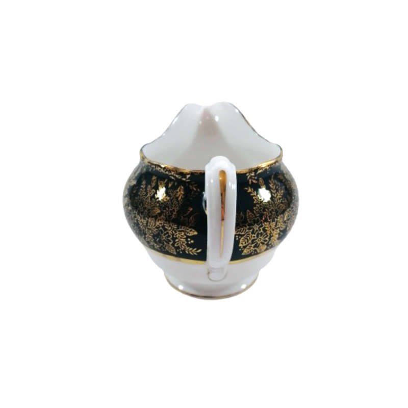 Cololough Bone China Milk Jug Gold Leaves on Forest Green