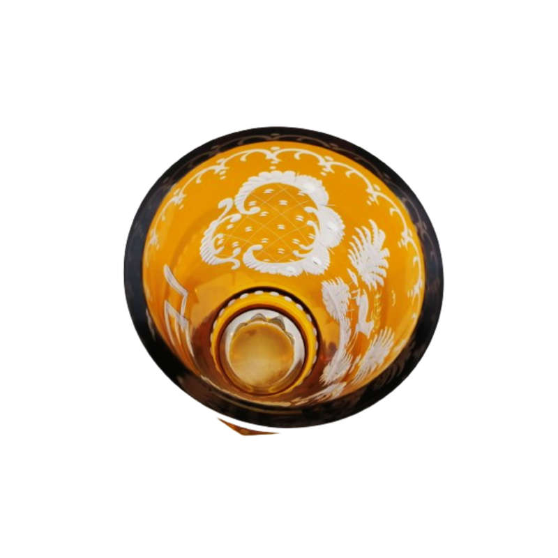 Antique Amber Flashed Vase With Fancy Engravings and Cuts With Deer