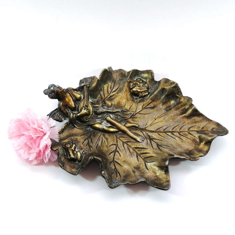 French Antique Brass Beautiful Naiad Lady Vide Poche, trinket dish