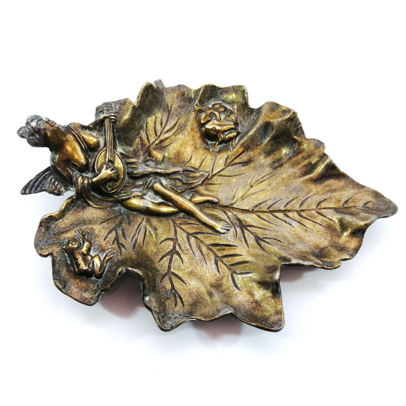 French Antique Brass Beautiful Naiad Lady Vide Poche, trinket dish