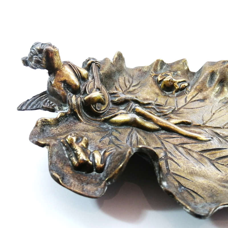 French Antique Brass Beautiful Naiad Lady Vide Poche, trinket dish