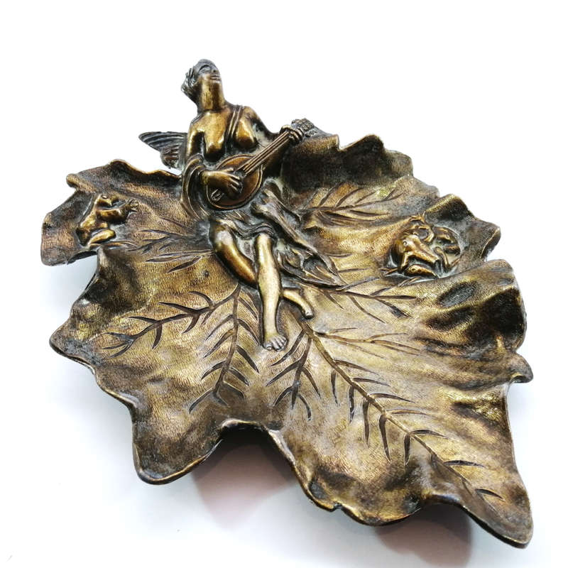French Antique Brass Beautiful Naiad Lady Vide Poche, trinket dish