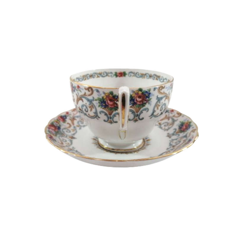 Tuscan Burgundy `Orleans` Teacup Trio Set - High Tea at Home
