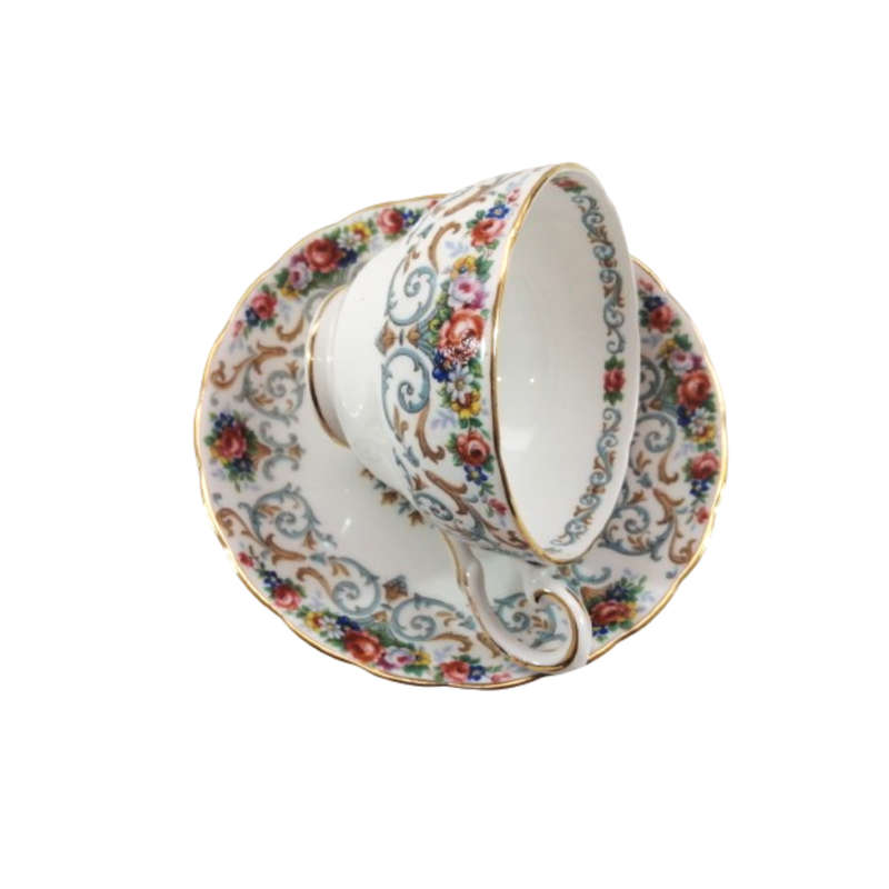 Tuscan Burgundy `Orleans` Teacup Trio Set - High Tea at Home