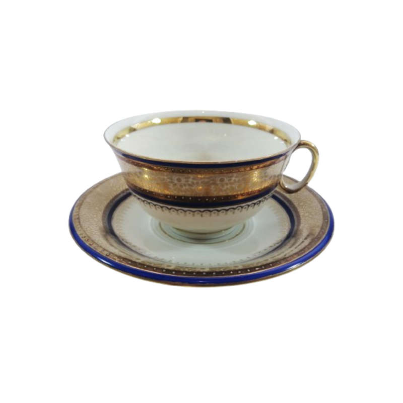 Hutschenreuther Hohenberg Gold Encrusted Dark Blue Cobalt Pedestal Cup and Saucer
