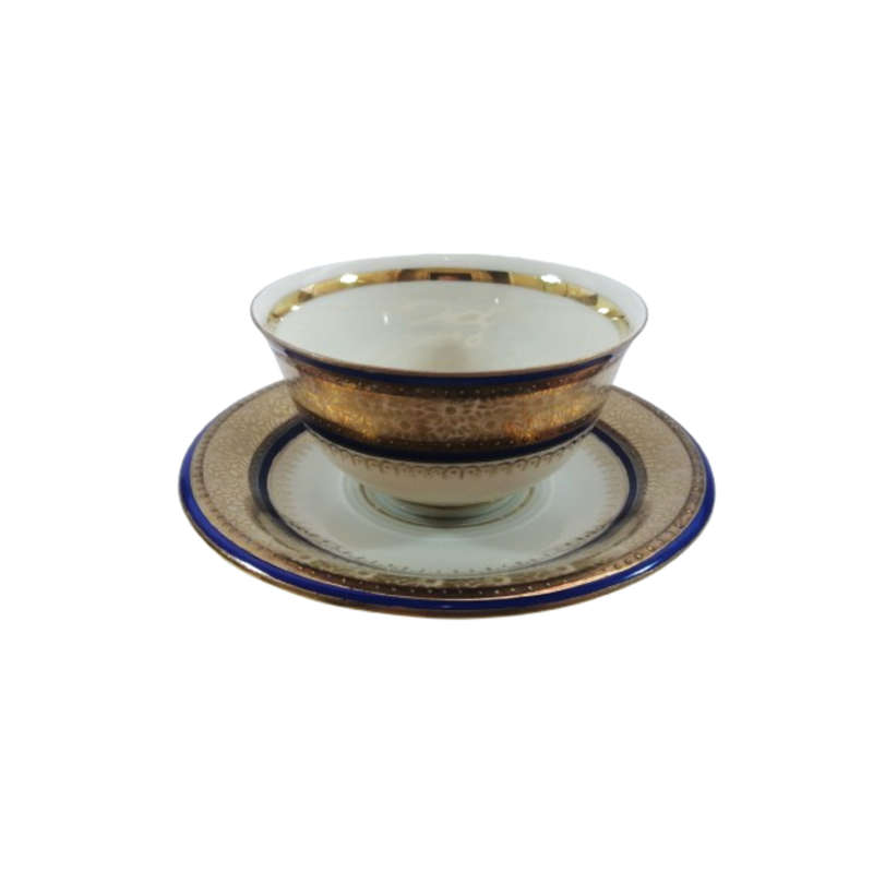 Hutschenreuther Hohenberg Gold Encrusted Dark Blue Cobalt Pedestal Cup and Saucer
