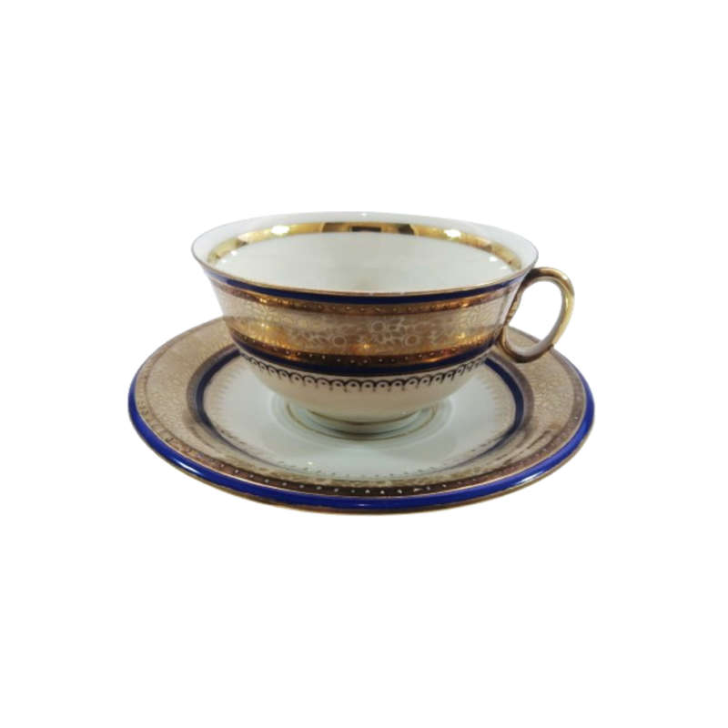 Hutschenreuther Hohenberg Gold Encrusted Dark Blue Cobalt Pedestal Cup and Saucer