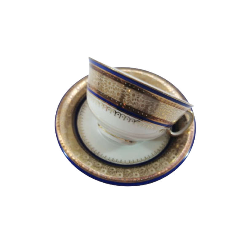 Hutschenreuther Hohenberg Gold Encrusted Dark Blue Cobalt Pedestal Cup and Saucer