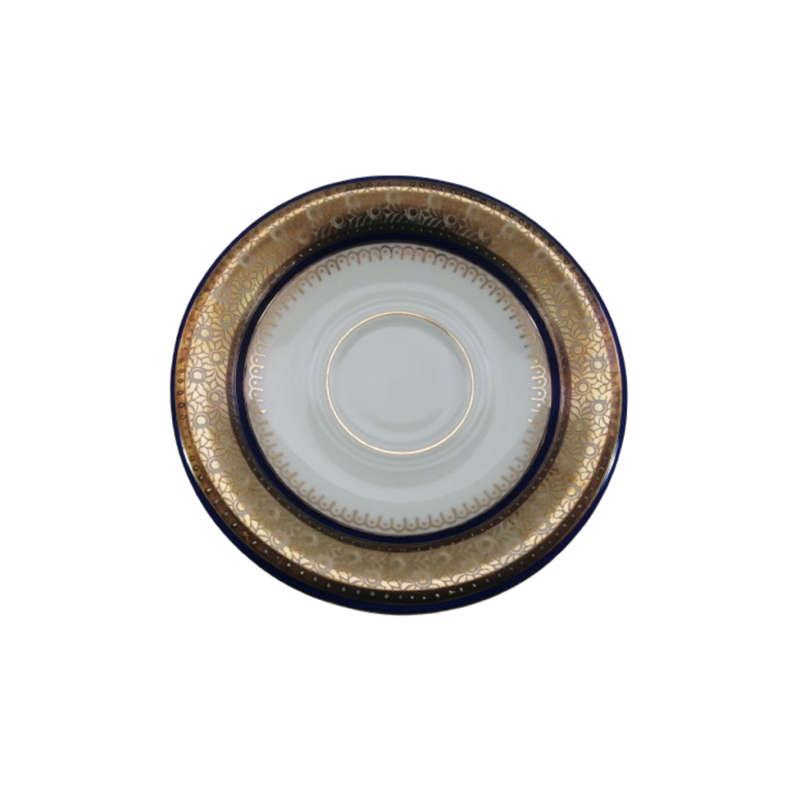 Hutschenreuther Hohenberg Gold Encrusted Dark Blue Cobalt Pedestal Cup and Saucer