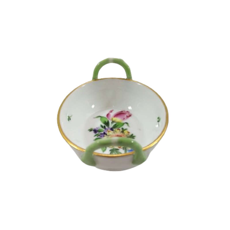 Herend Hungary Hand Painted Floral Porcelain Trinket Tray Dish Handled