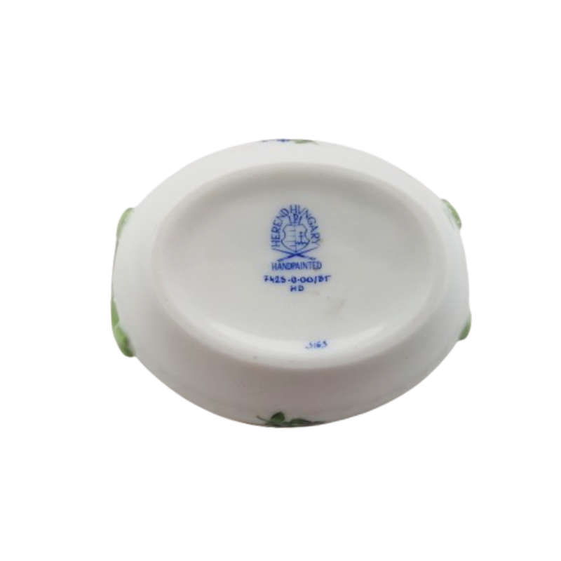 Herend Hungary Hand Painted Floral Porcelain Trinket Tray Dish Handled