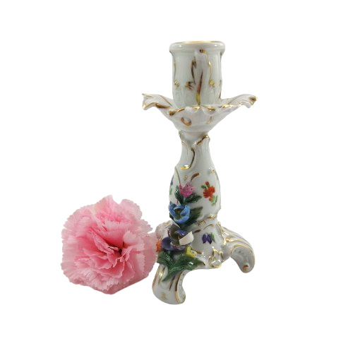 Dresden Porcelain Compote Candleholder with Flowers