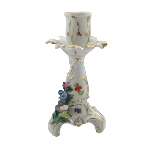 Dresden Porcelain Compote Candleholder with Flowers