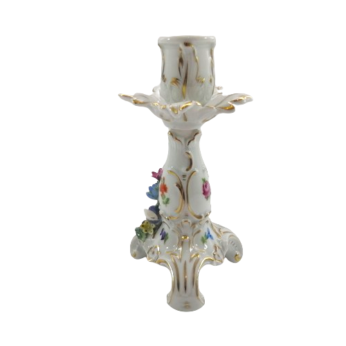 Dresden Porcelain Compote Candleholder with Flowers
