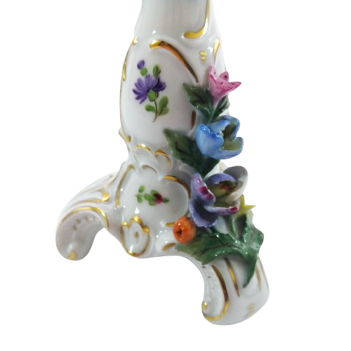 Dresden Porcelain Compote Candleholder with Flowers