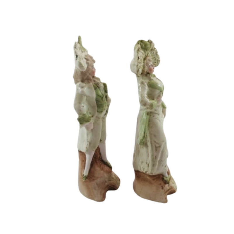 Antique Figurines of high society Lady and Gentleman Bisque Porcelain