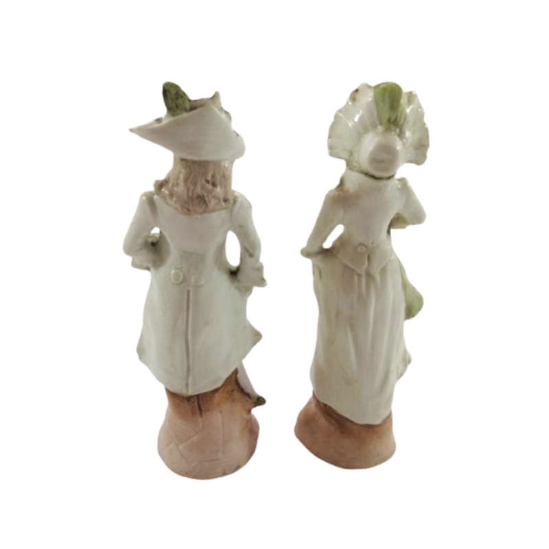 Antique Figurines of high society Lady and Gentleman Bisque Porcelain