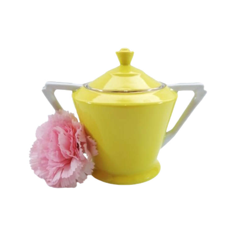Art Deco Fine Bone China Yellow Art Deco Lidded Sugar Bowl