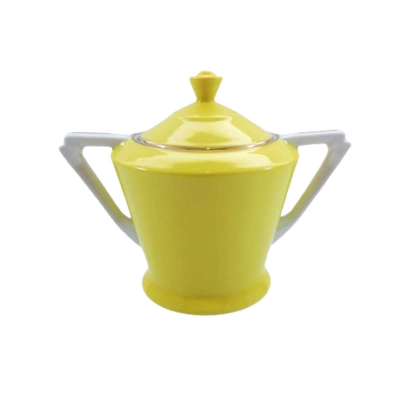 Art Deco Fine Bone China Yellow Art Deco Lidded Sugar Bowl