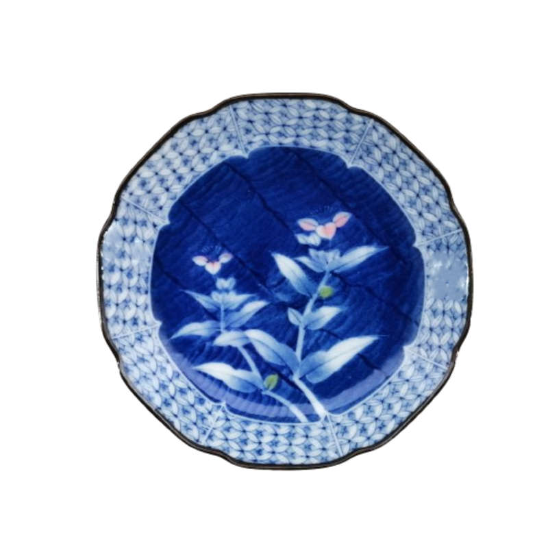 Asian Porcelain Scalloped Rim and signed Pink Flower Dish