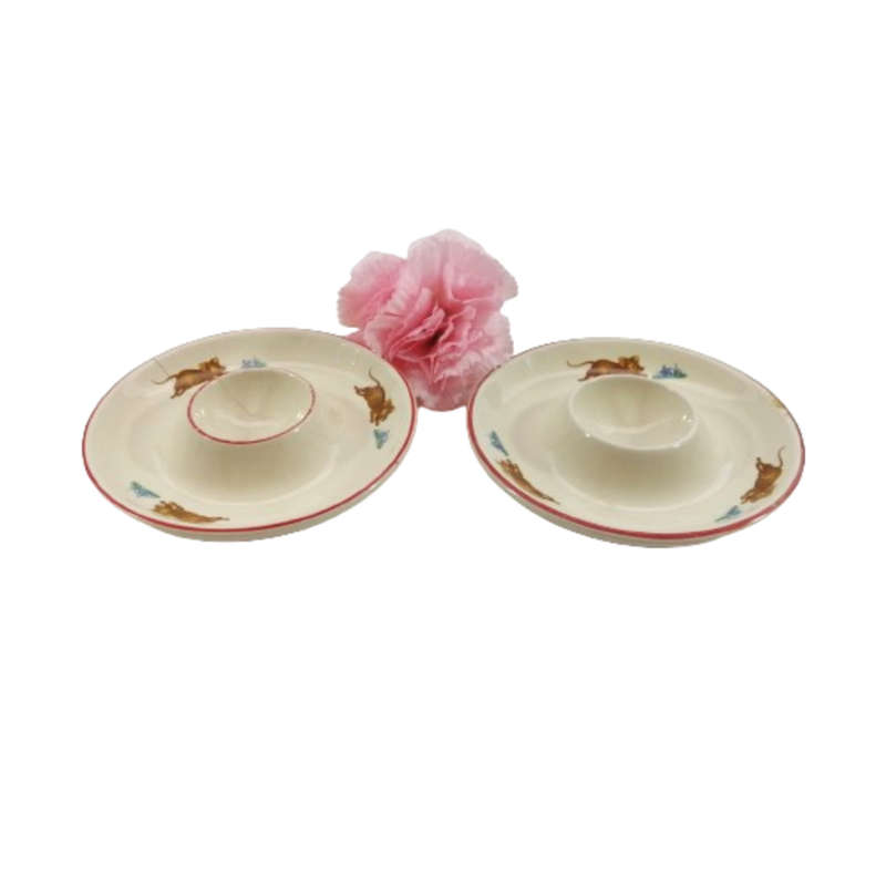 Mouse Egg Cup red stripe ceramic flat style
