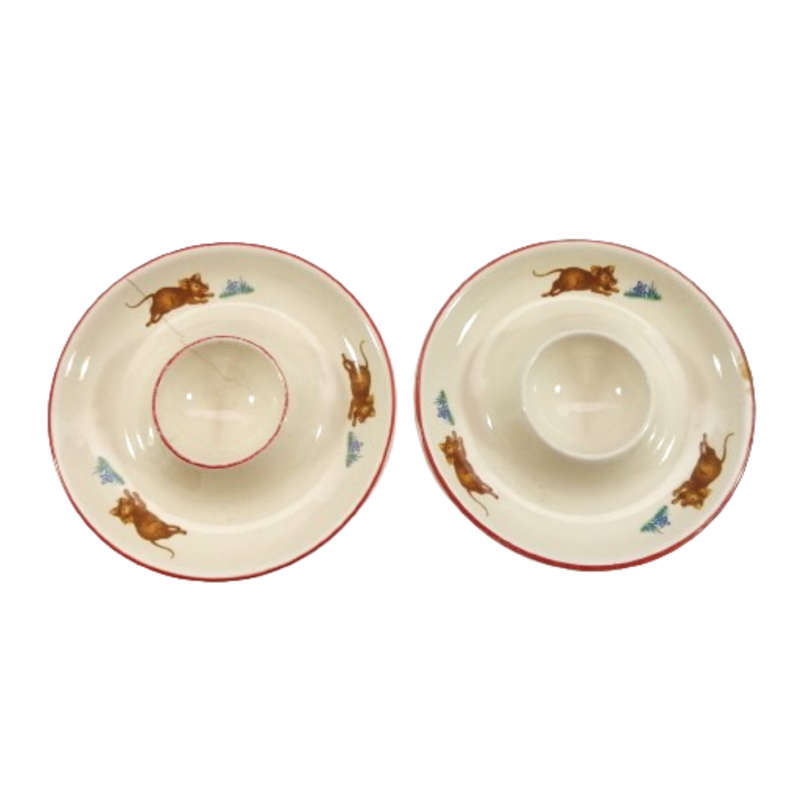 Mouse Egg Cup red stripe ceramic flat style
